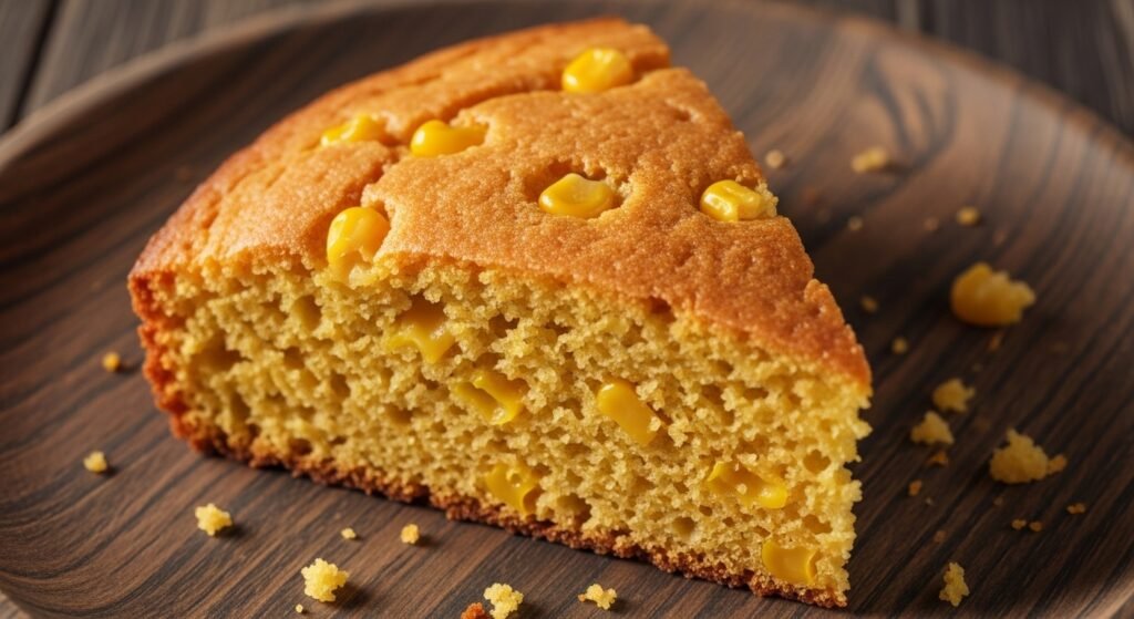 Bolo de milho de liquidificador finalizado e dourado sobre uma travessa