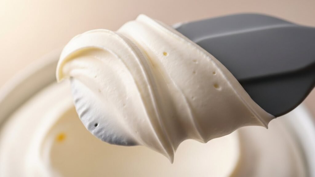 Close de chantininho perfeito e brilhante na espátula mostrando a textura ideal