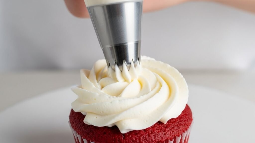 Bico de confeitar fazendo rosetas de chantininho estável e definido